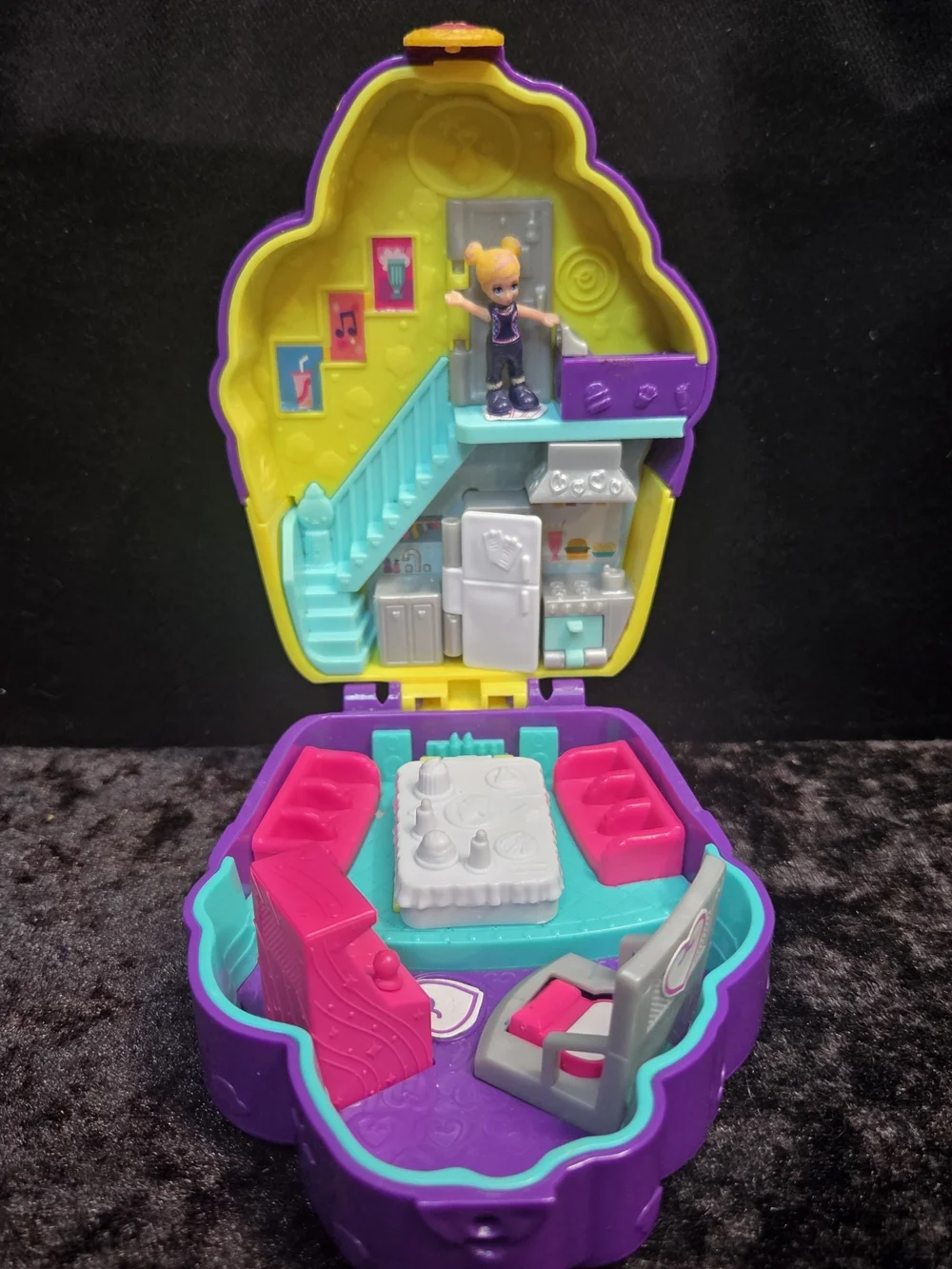 Pocket Playset Compact Dollhouse - Purple, Yellow, Teal & Pink With 1 Doll